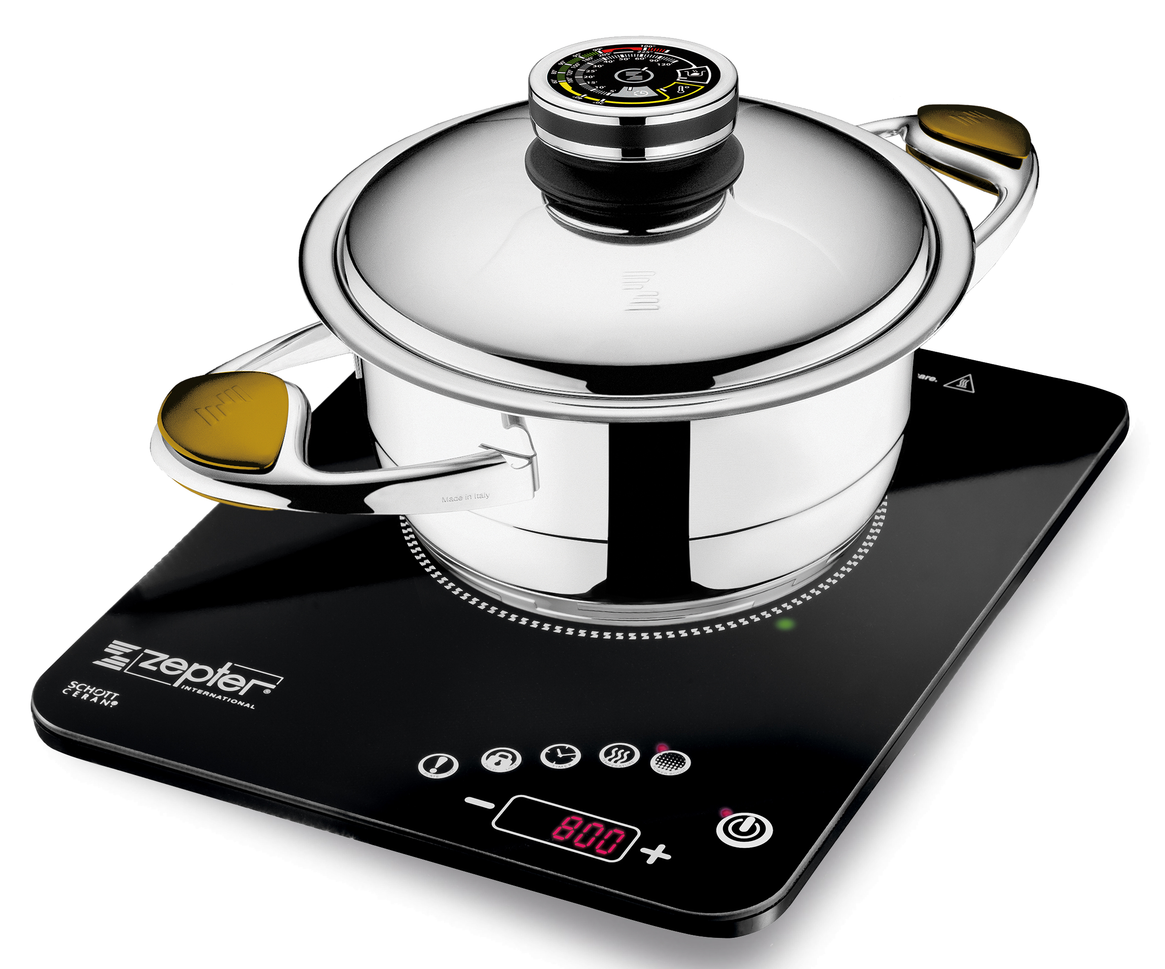 All Zepter Masterpiece Cookware pots have the patented accuthermal bottom which work perfectly with the new Radio Induction Cooker