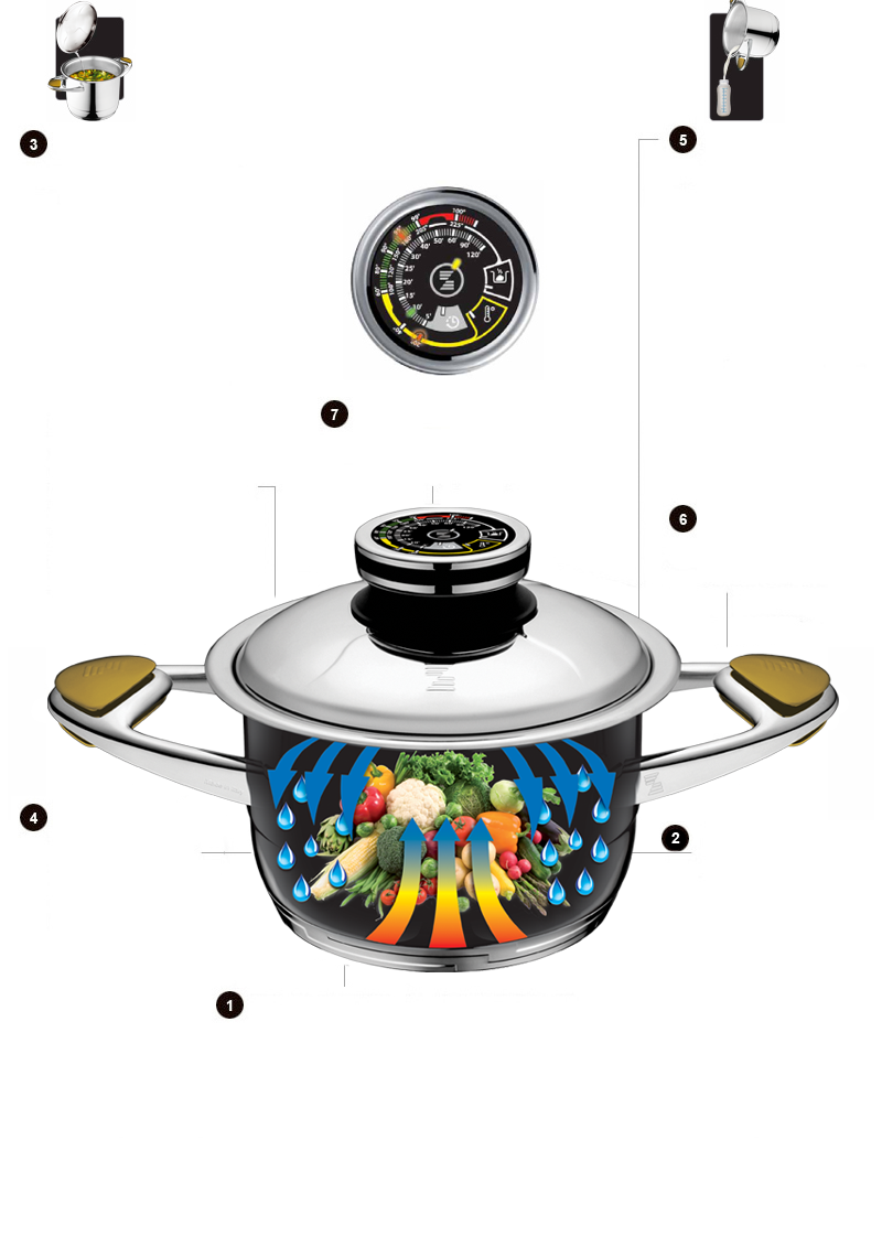 A PROPER AND EVERLASTING WAY TO PREPARE HEALTHY FOOD FOR A LONGER AND HEALTHY LIFE, ZEPTER - TECHNOLOGY AND DESIGN COOKING WITH WATER (WHEN NECESSARY), BUT ESSENTIALLY WITHOUT WATER FRYING WITHOUT FATS BUT ALWAYS, AT LOWER TEMPERATURES TO SAVE FOOD'S NUTRITIVE AND BIOLOGICAL VALUES AND ORGANOLEPTIC PROPERTIES